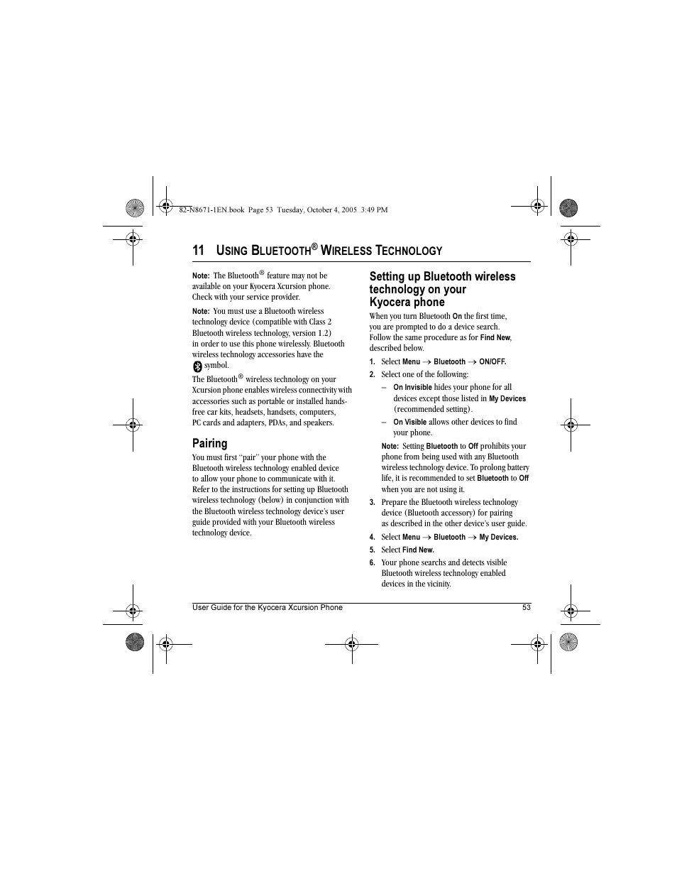 11 u, Pairing | Kyocera Xcursion KX160B User Manual | Page 59 / 72