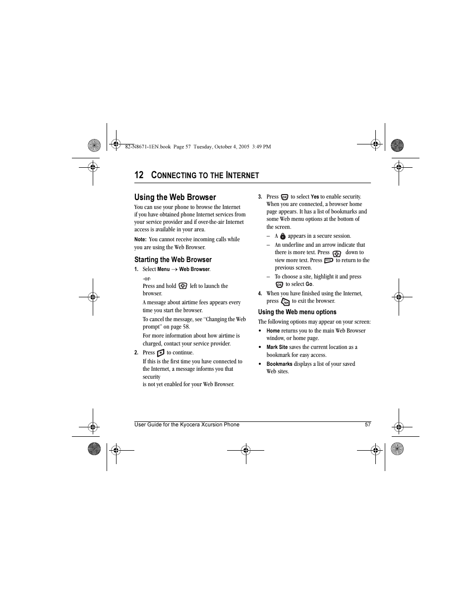 12 c, Using the web browser | Kyocera Xcursion KX160B User Manual | Page 63 / 72