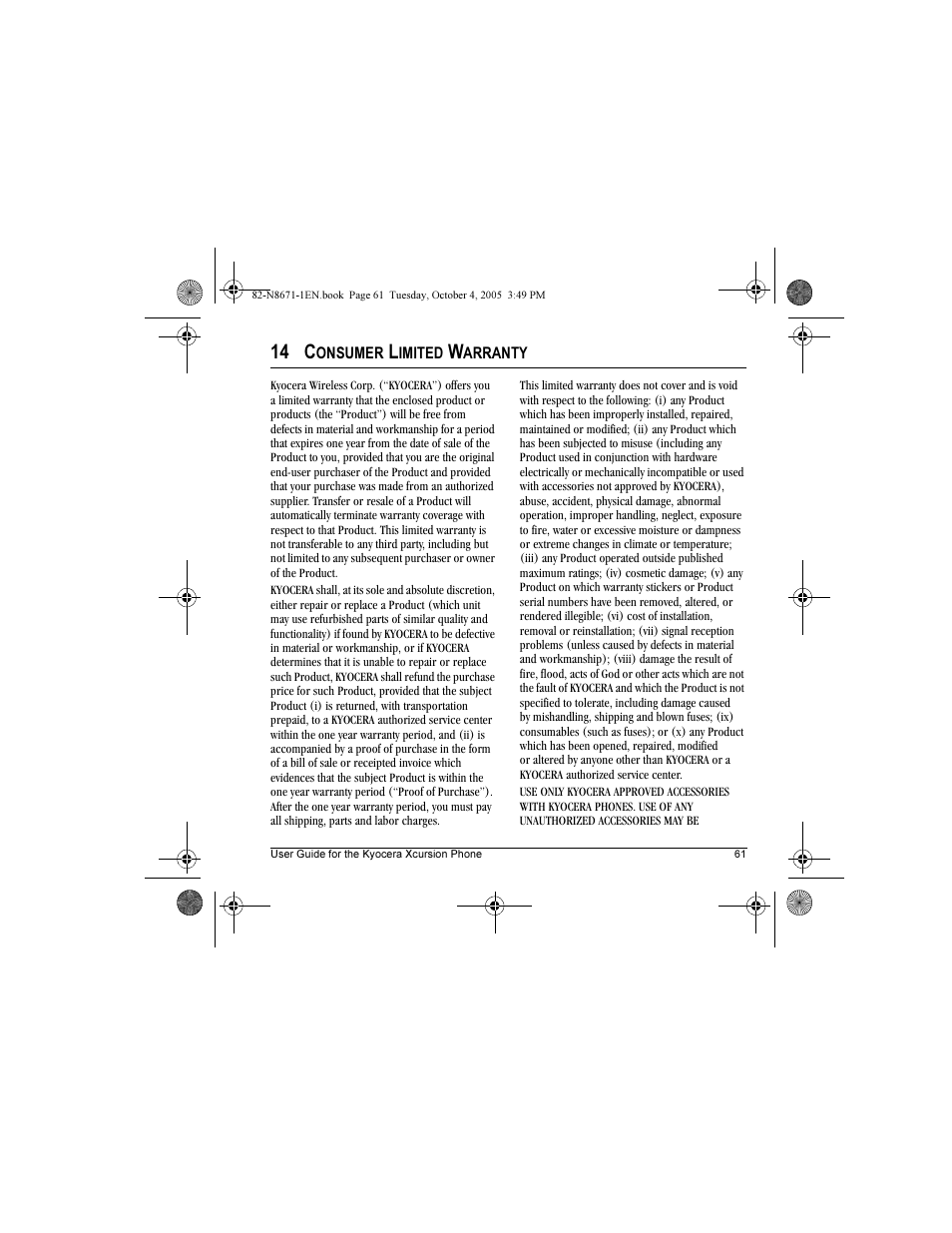 14 c | Kyocera Xcursion KX160B User Manual | Page 67 / 72