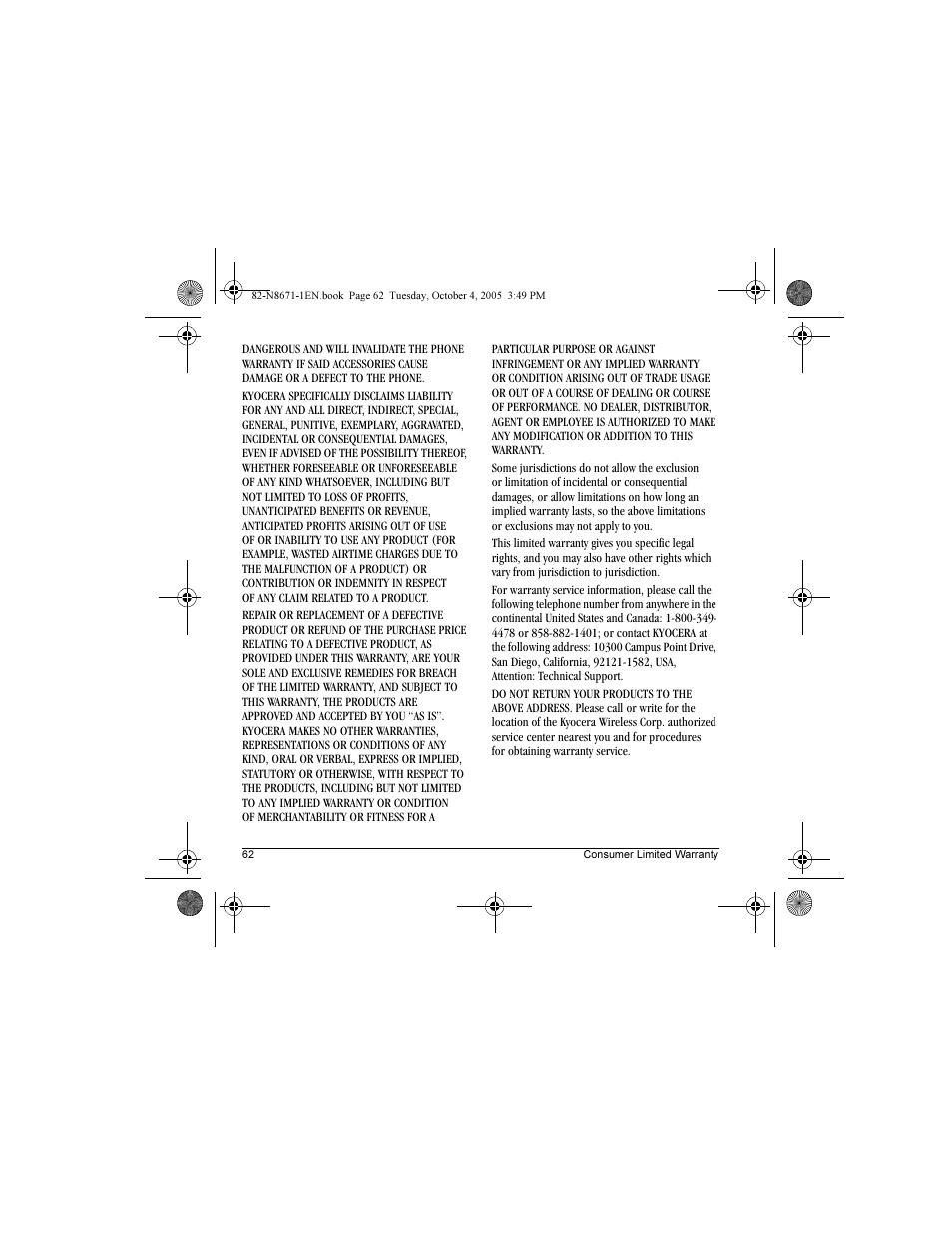 Kyocera Xcursion KX160B User Manual | Page 68 / 72