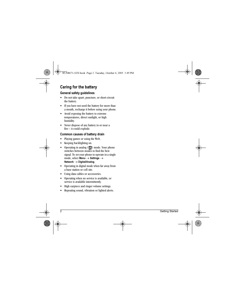 Caring for the battery | Kyocera Xcursion KX160B User Manual | Page 8 / 72