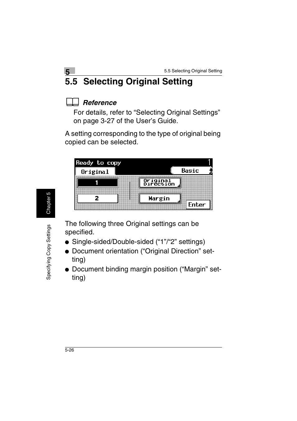 5 selecting original setting -26, 5 selecting original setting, Single-sided/double-sided (“1”/“2” settings) | Kyocera KM-C2230 User Manual | Page 105 / 150