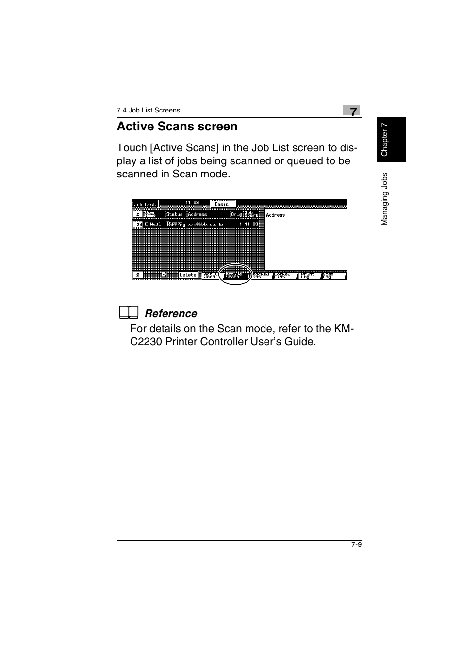 Active scans screen -9, Active scans screen | Kyocera KM-C2230 User Manual | Page 142 / 150