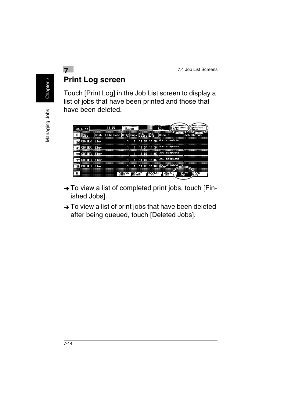 Print log screen -14, Print log screen | Kyocera KM-C2230 User Manual | Page 147 / 150