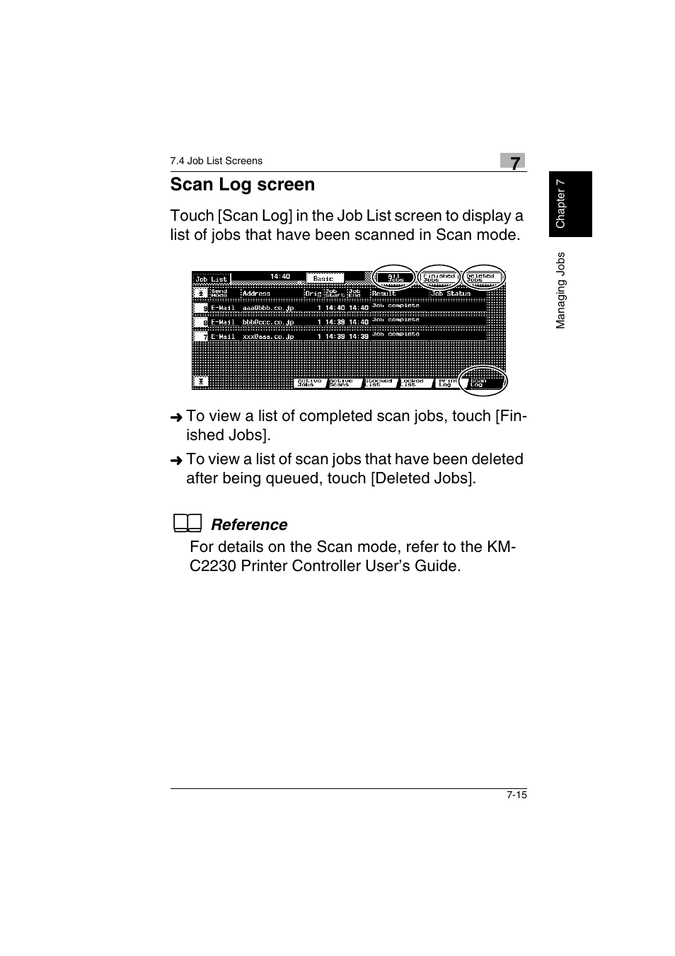 Scan log screen -15, Scan log screen | Kyocera KM-C2230 User Manual | Page 148 / 150