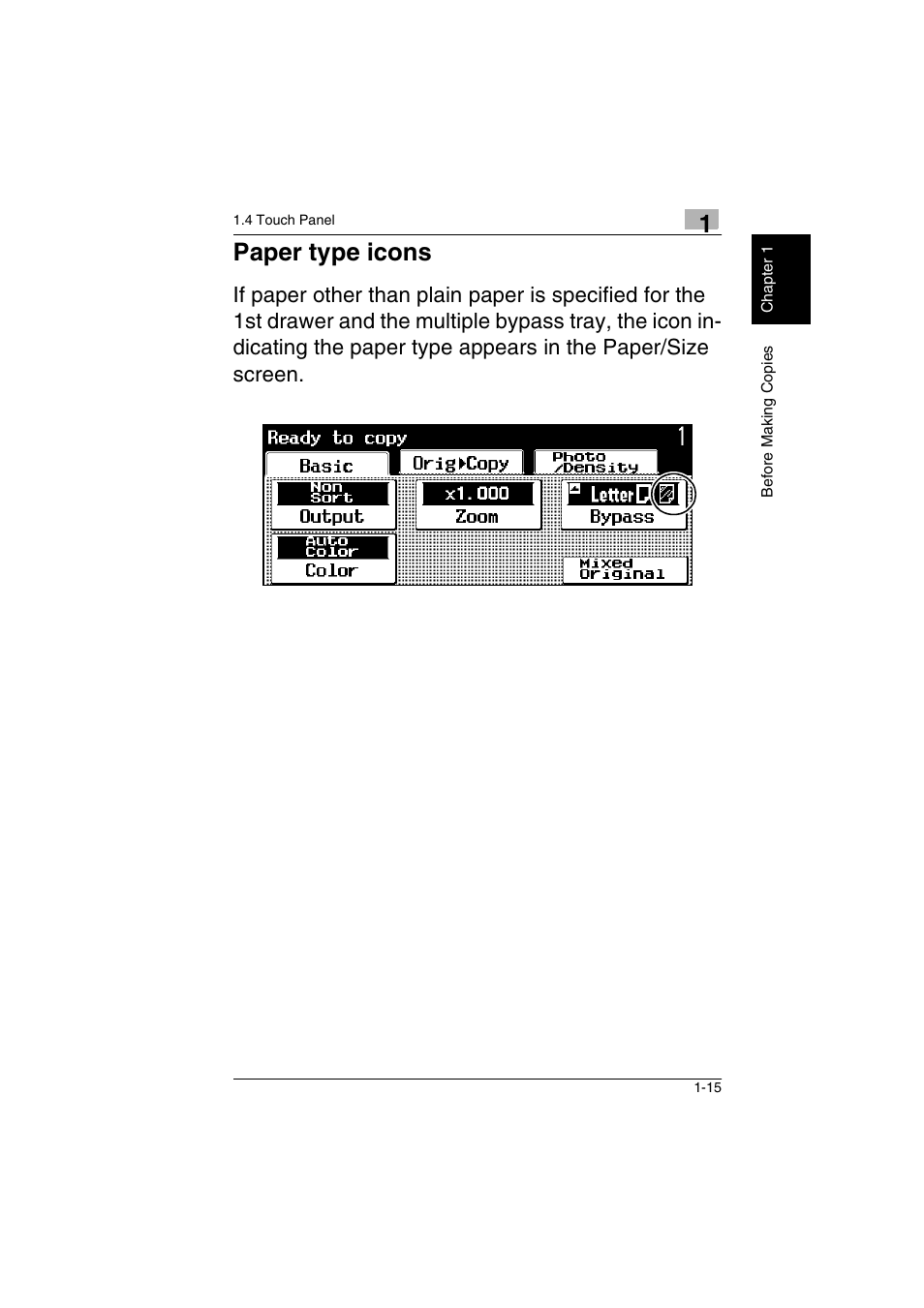 Paper type icons -15, Paper type icons | Kyocera KM-C2230 User Manual | Page 22 / 150