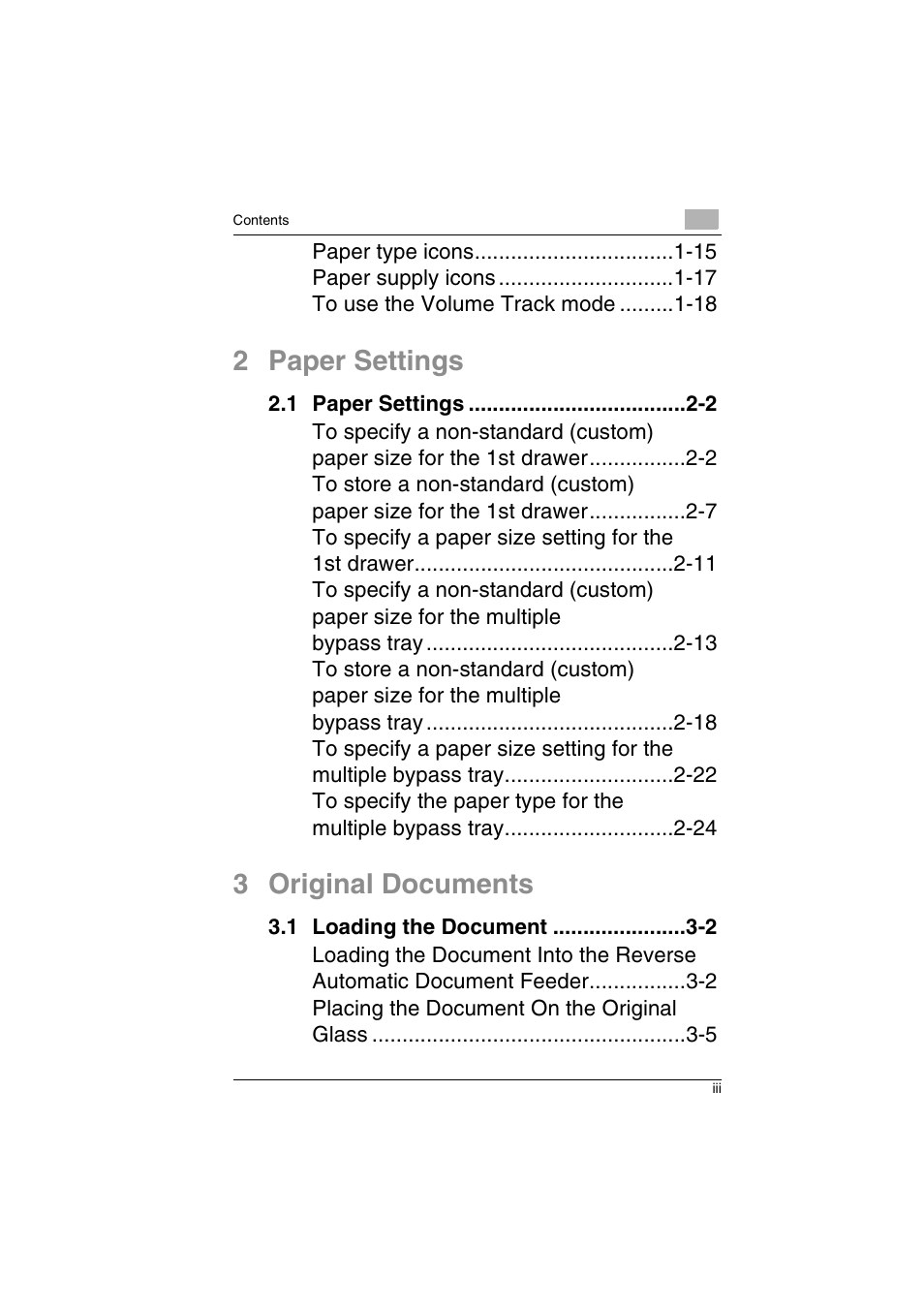 2 paper settings, 3 original documents | Kyocera KM-C2230 User Manual | Page 4 / 150