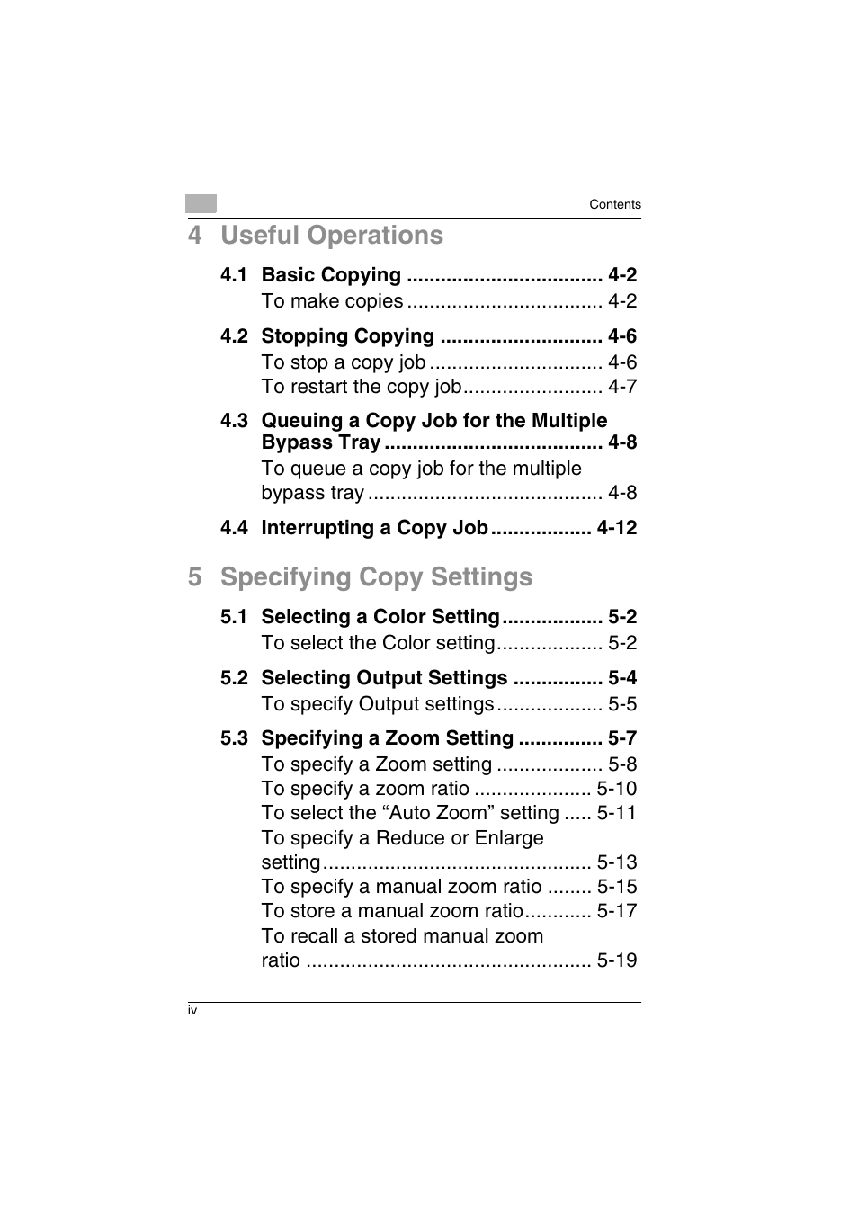 4 useful operations, 5 specifying copy settings | Kyocera KM-C2230 User Manual | Page 5 / 150