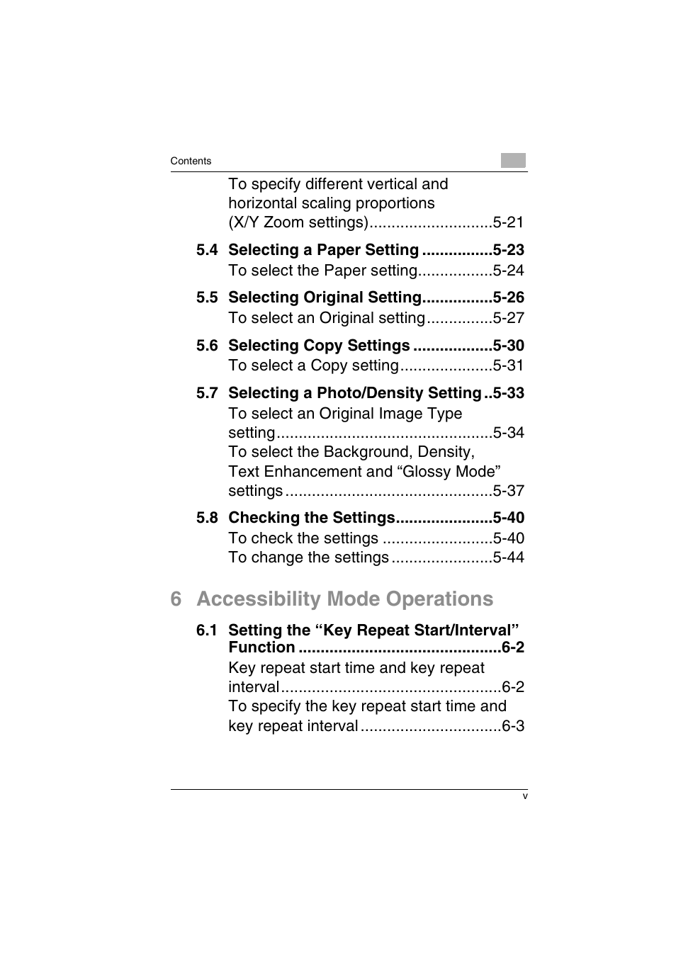 6 accessibility mode operations | Kyocera KM-C2230 User Manual | Page 6 / 150