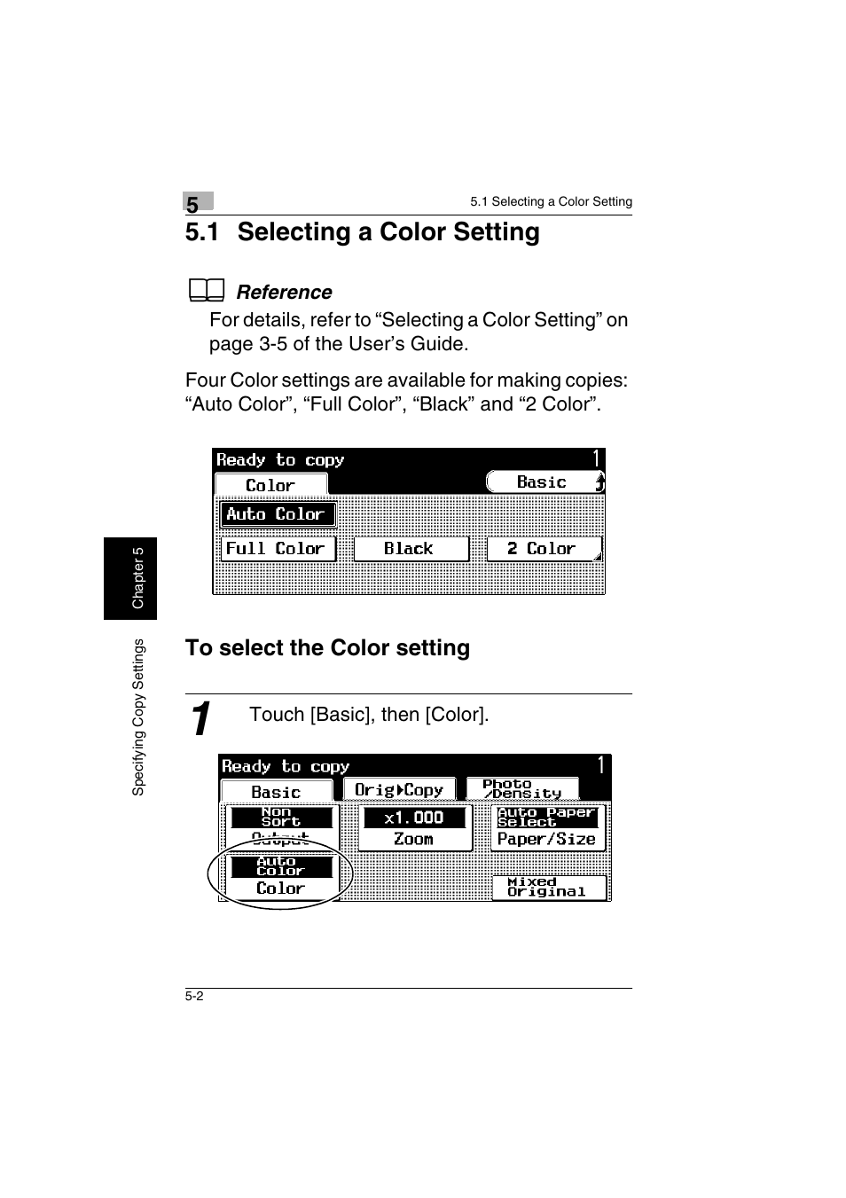 1 selecting a color setting -2, To select the color setting -2, 1 selecting a color setting | Kyocera KM-C2230 User Manual | Page 81 / 150