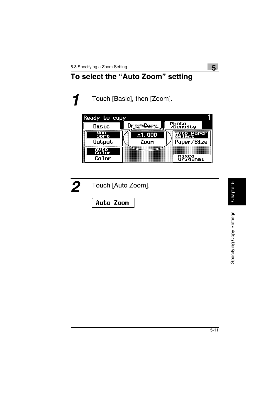 To select the “auto zoom” setting -11 | Kyocera KM-C2230 User Manual | Page 90 / 150