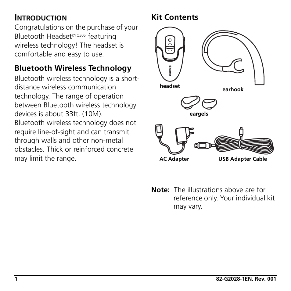 Introduction, Bluetooth wireless technology, Kit contents | Kyocera KYO305 User Manual | Page 4 / 11