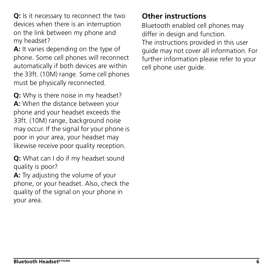 Other instructions | Kyocera KYO305 User Manual | Page 9 / 11
