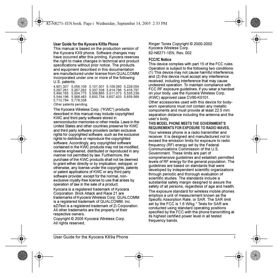 Kyocera KX9 User Manual | Page 2 / 50