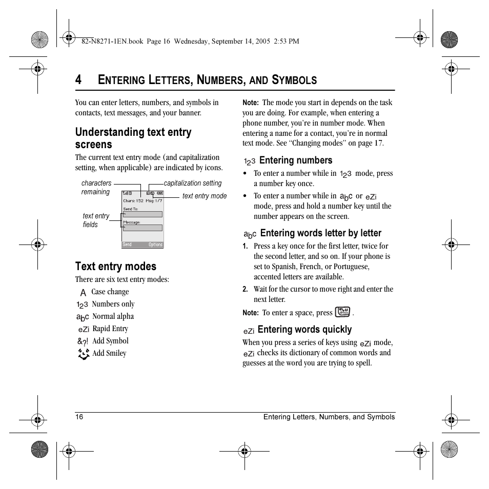 Understanding text entry screens, Text entry modes | Kyocera KX9 User Manual | Page 23 / 50