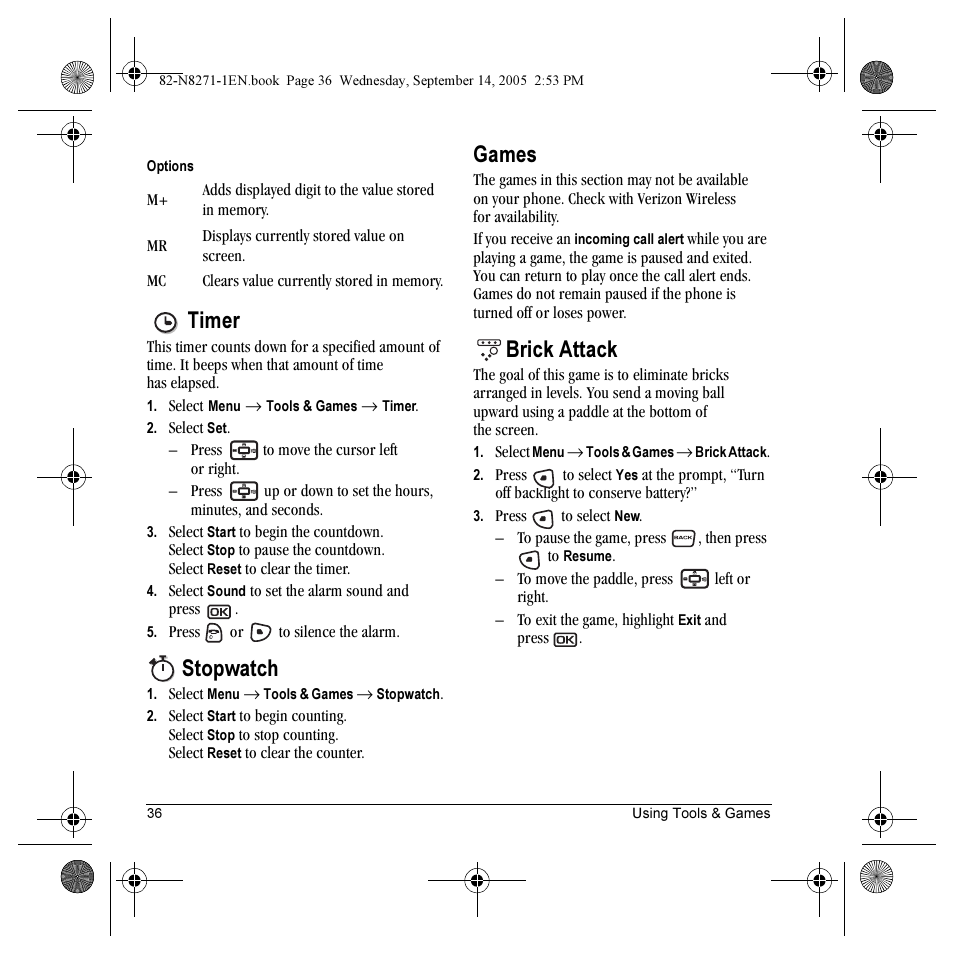 Timer, Stopwatch, Games | Brick attack | Kyocera KX9 User Manual | Page 43 / 50