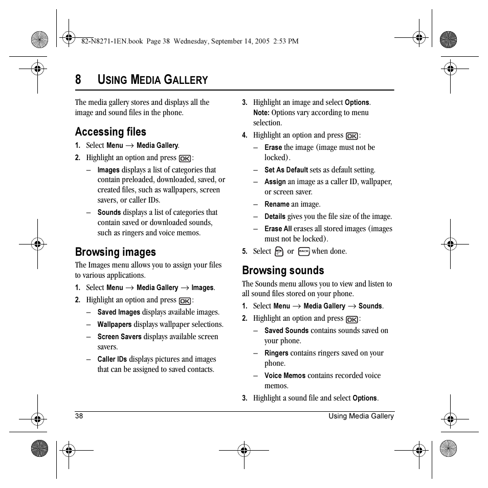 Accessing files, Browsing images, Browsing sounds | Sing, Edia, Allery | Kyocera KX9 User Manual | Page 45 / 50