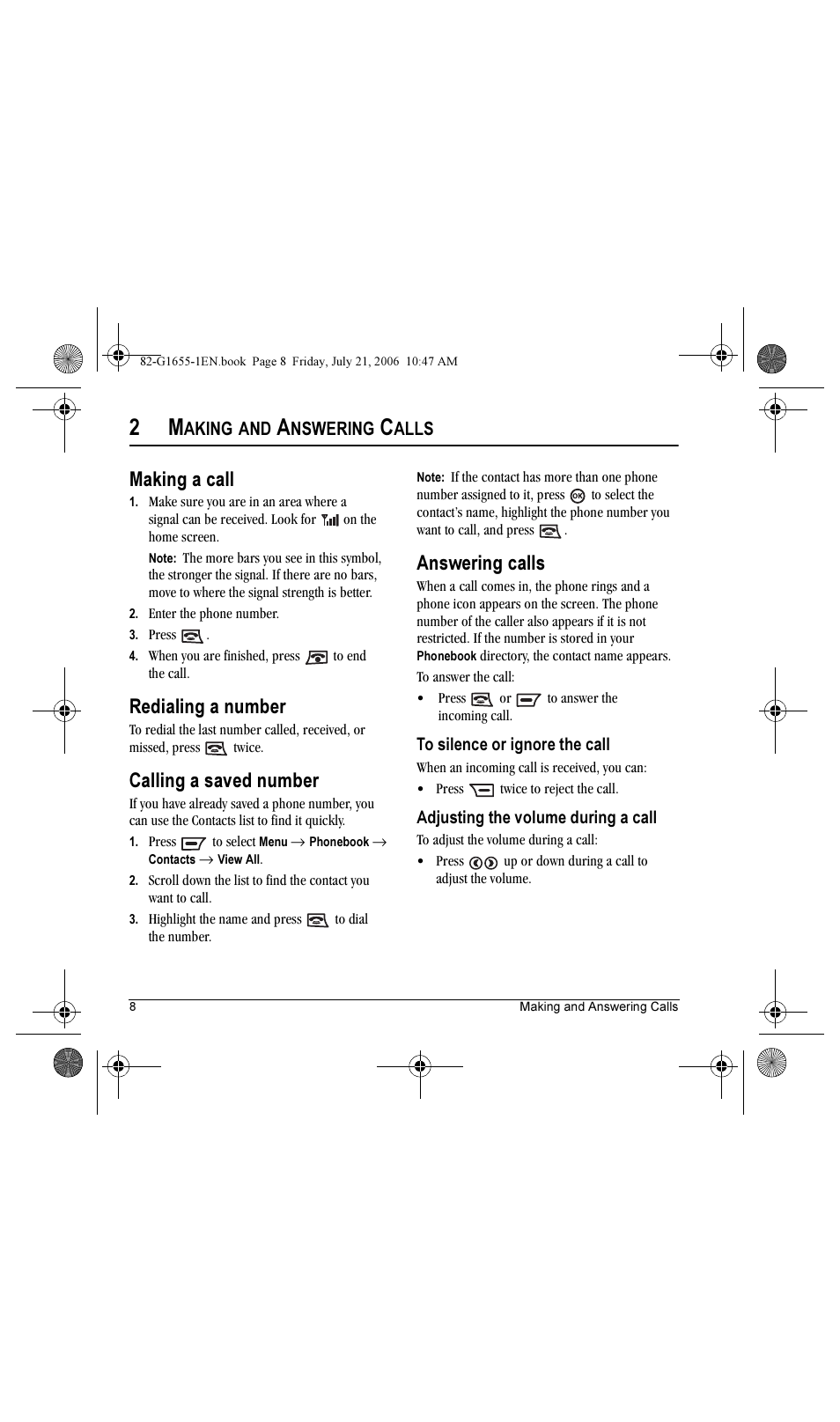 Making a call, Redialing a number, Calling a saved number | Answering calls | Kyocera K352 User Manual | Page 14 / 64