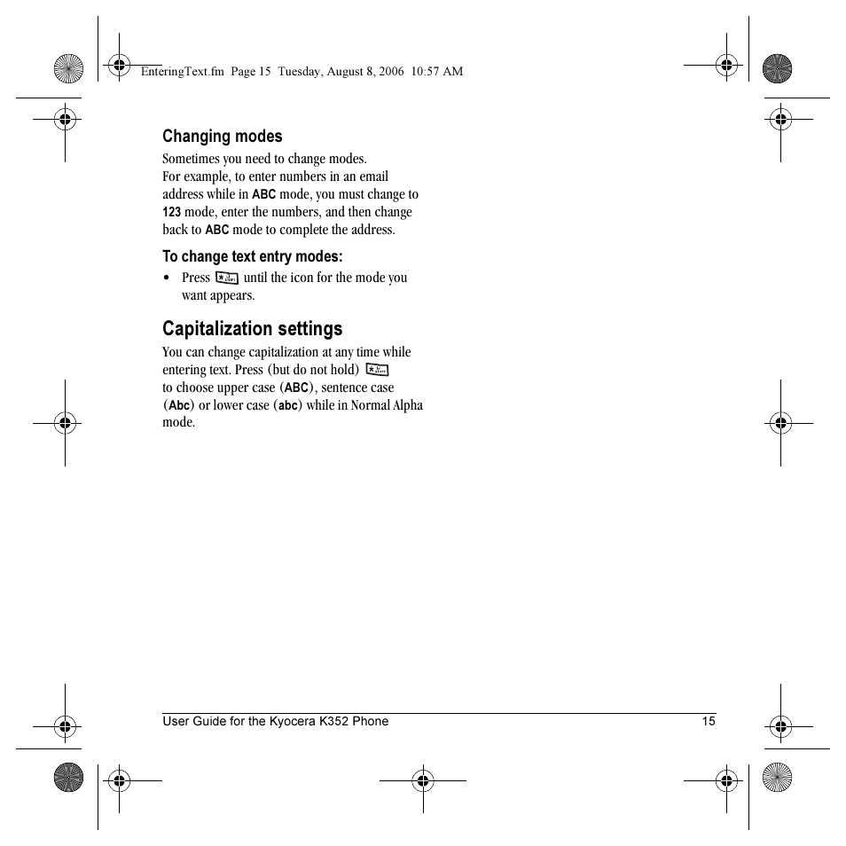 Capitalization settings | Kyocera K352 User Manual | Page 21 / 64