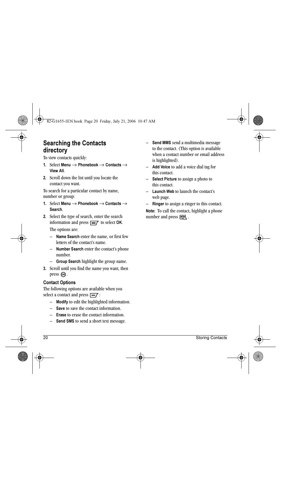 Searching the contacts directory | Kyocera K352 User Manual | Page 26 / 64
