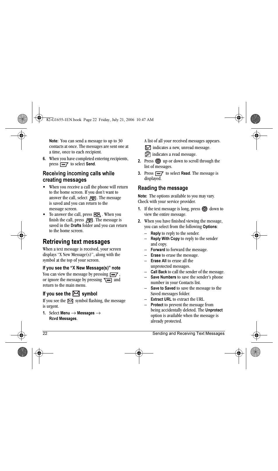 Retrieving text messages | Kyocera K352 User Manual | Page 28 / 64