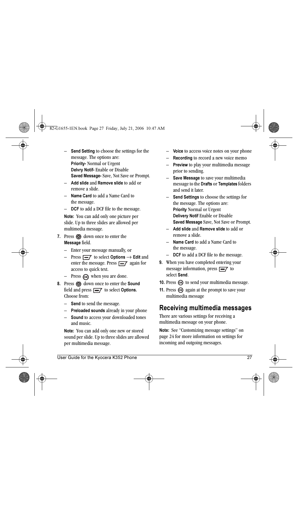 Receiving multimedia messages | Kyocera K352 User Manual | Page 33 / 64