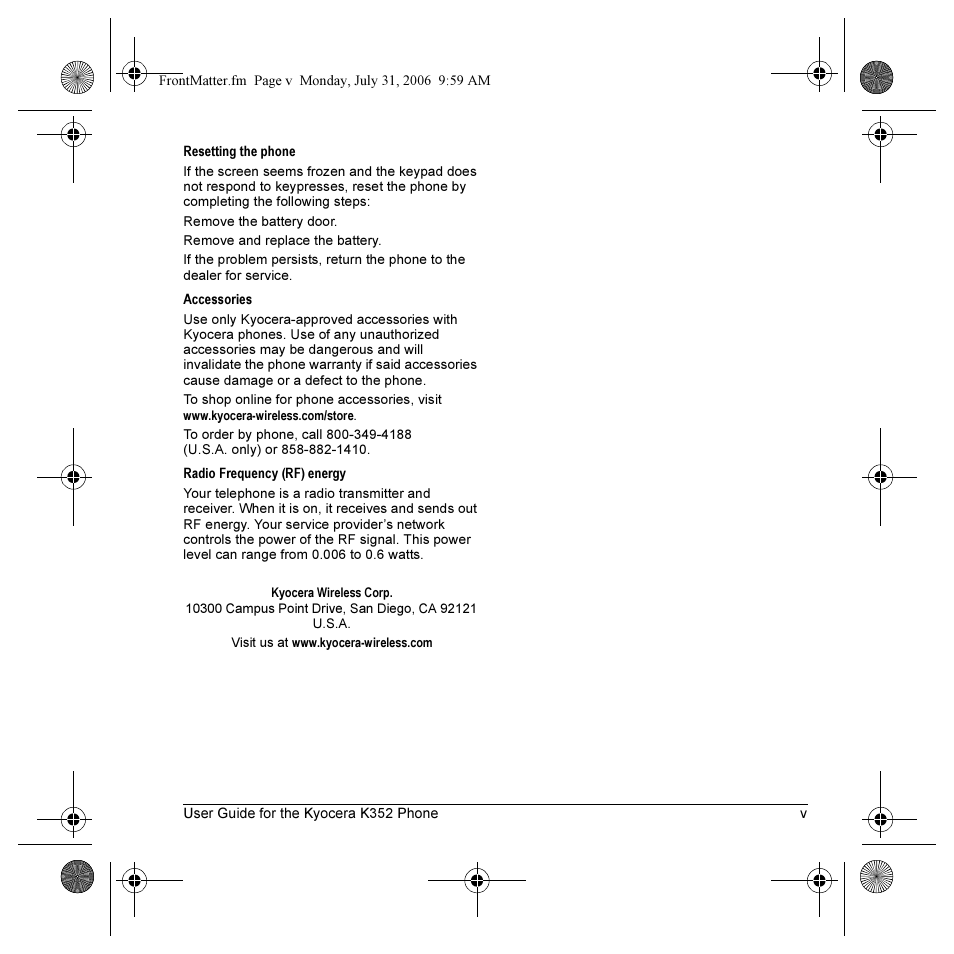 Kyocera K352 User Manual | Page 5 / 64