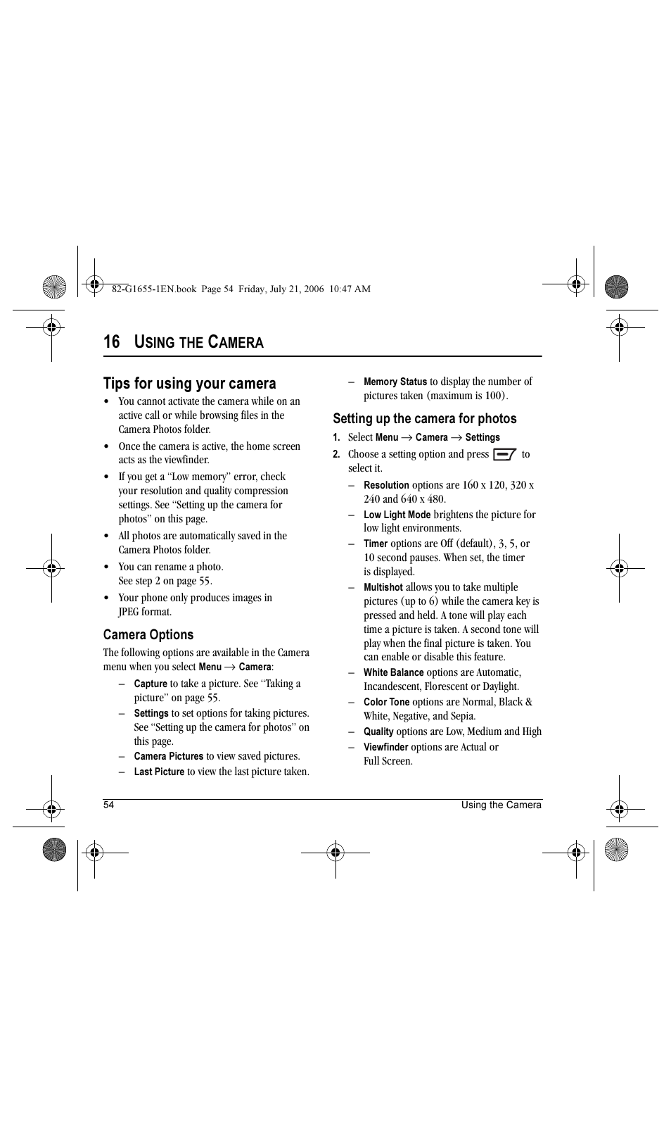 16 u, Tips for using your camera, Sing | Amera | Kyocera K352 User Manual | Page 60 / 64