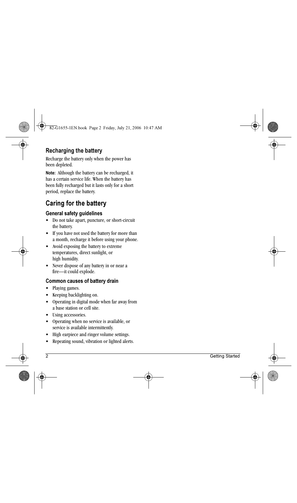Caring for the battery | Kyocera K352 User Manual | Page 8 / 64