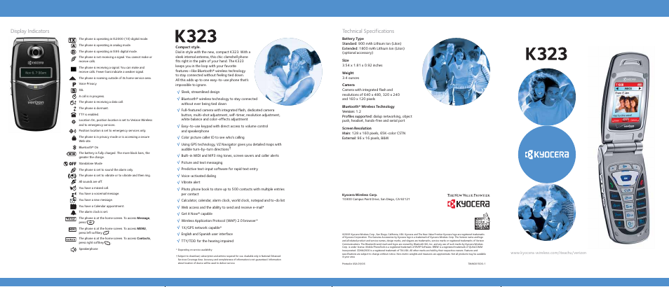 Kyocera K323 User Manual | 2 pages