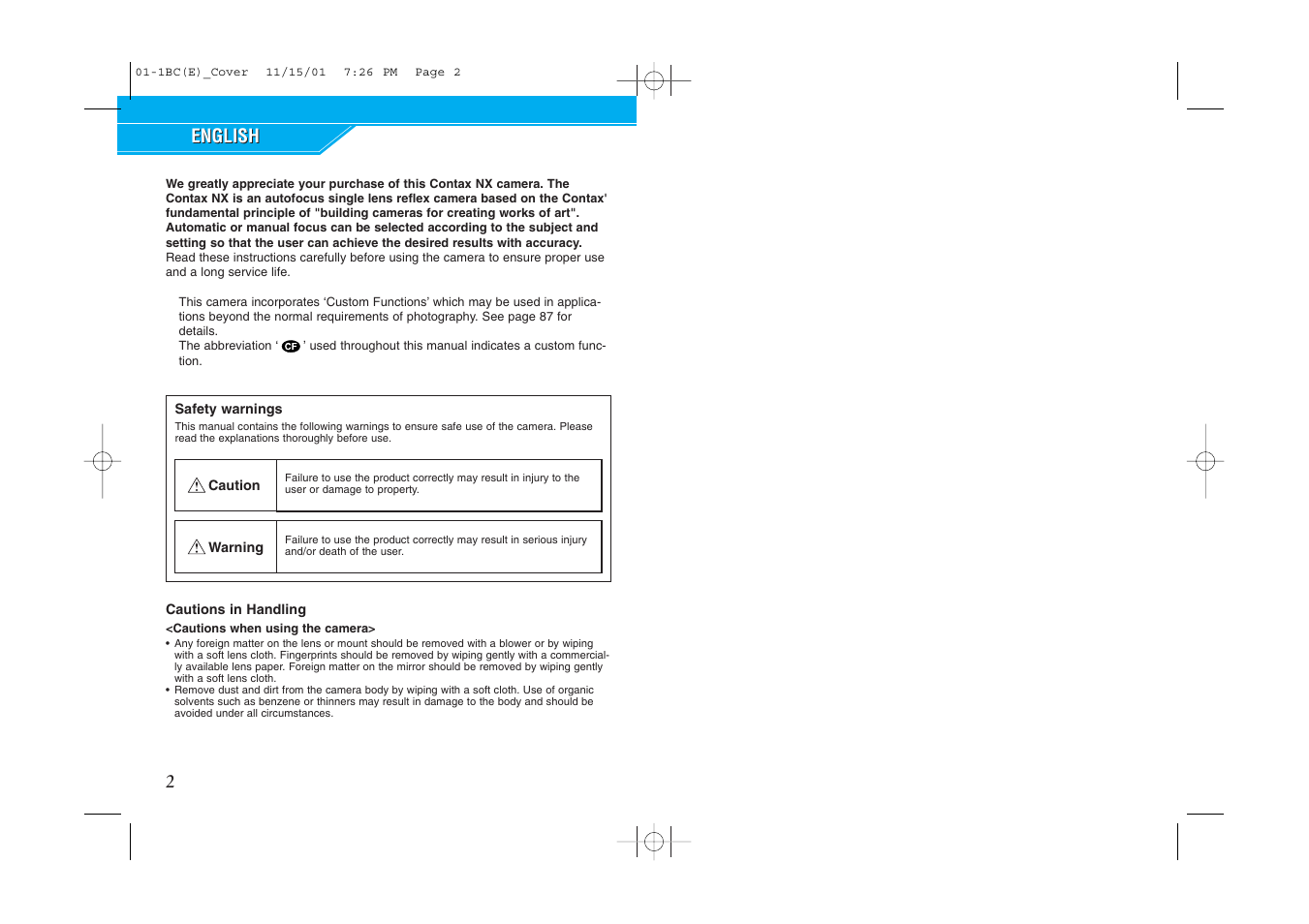 English | Kyocera Contax NX User Manual | Page 2 / 61