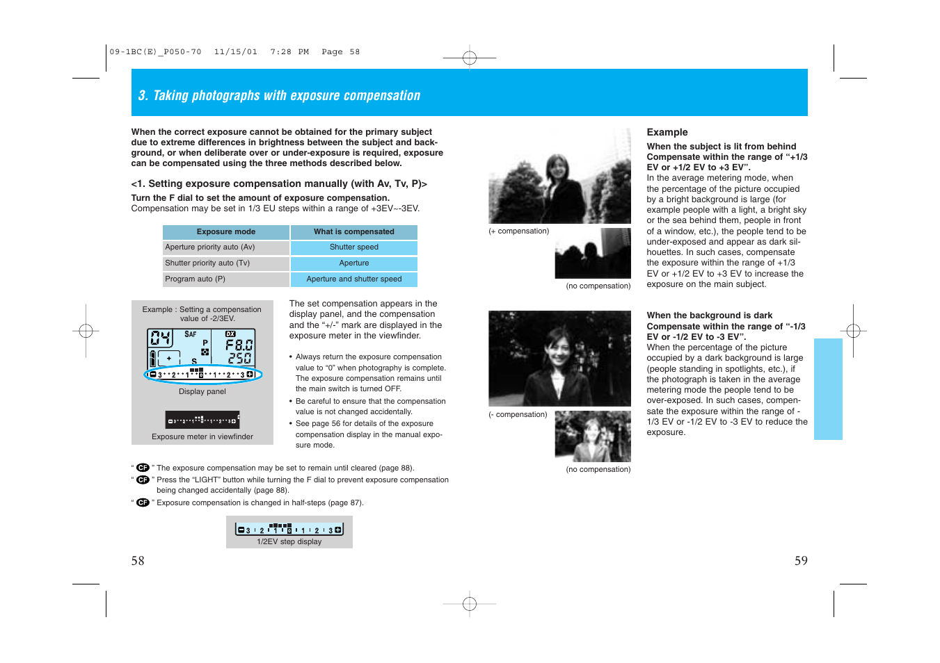 Taking photographs with exposure compensation | Kyocera Contax NX User Manual | Page 35 / 61