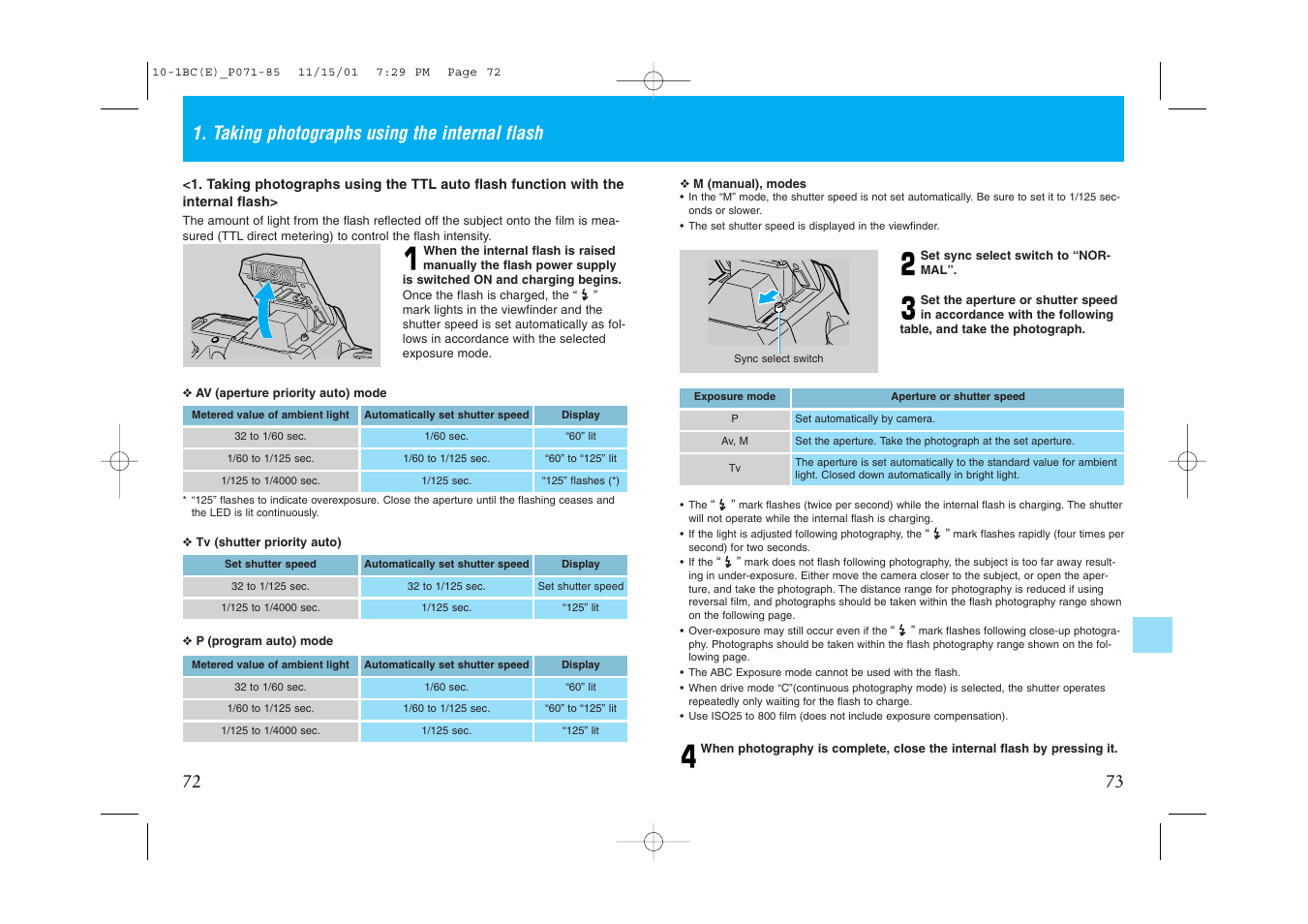 Taking photographs using the internal flash | Kyocera Contax NX User Manual | Page 43 / 61