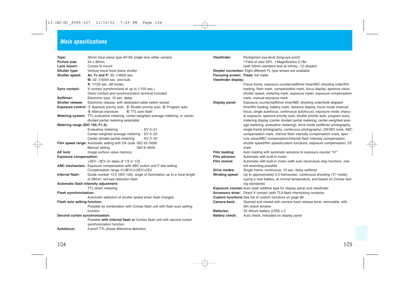 Main specifications | Kyocera Contax NX User Manual | Page 60 / 61