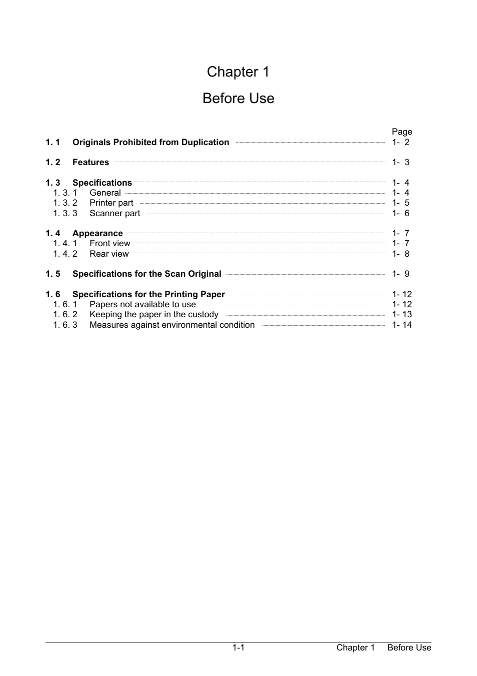 Chapter 1, Before use | Kyocera KM-3650w User Manual | Page 4 / 62