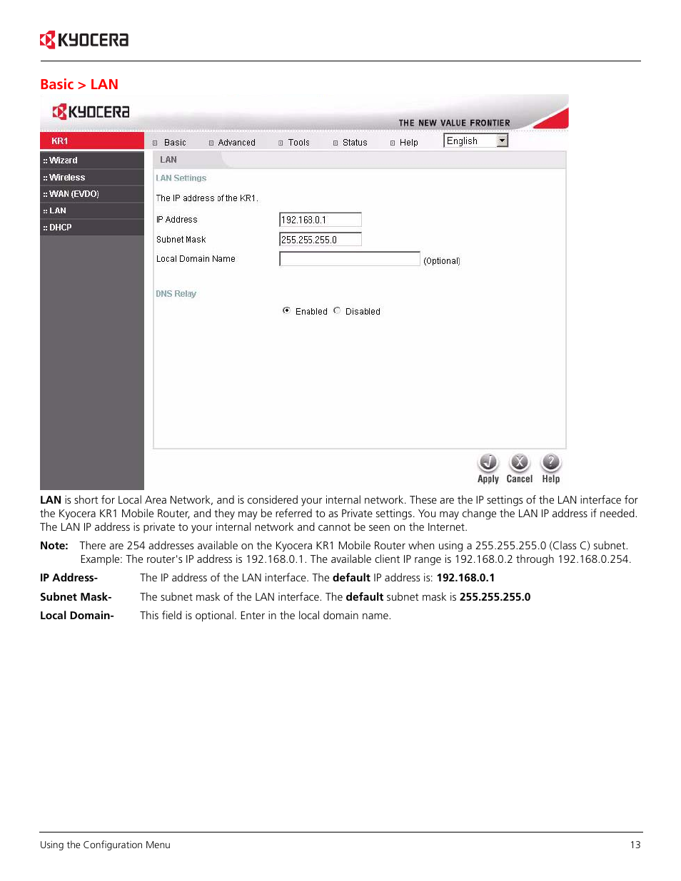Basic > lan | Kyocera KR1 User Manual | Page 17 / 52