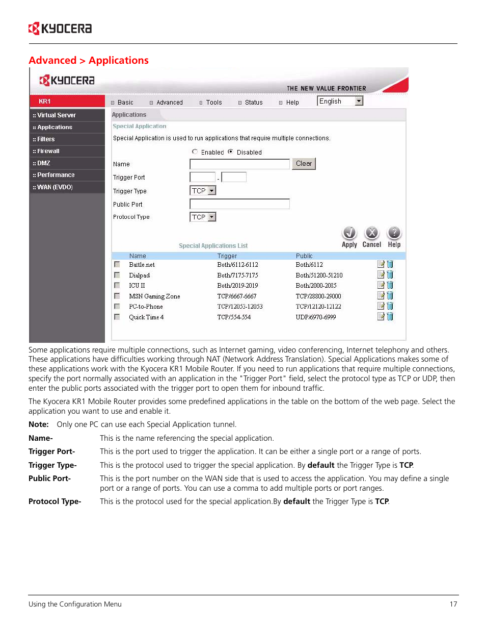 Advanced > applications | Kyocera KR1 User Manual | Page 21 / 52