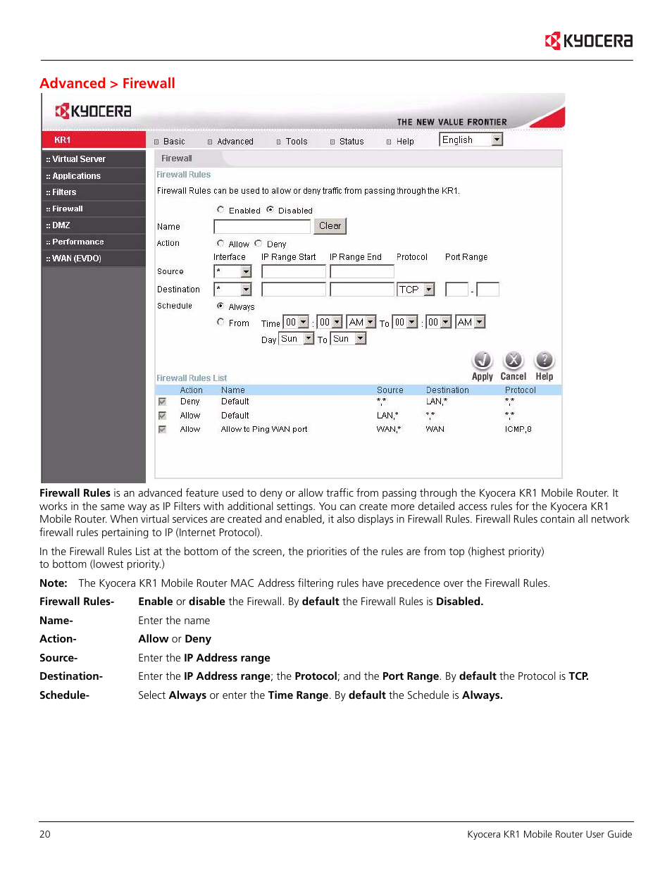 Advanced > firewall | Kyocera KR1 User Manual | Page 24 / 52