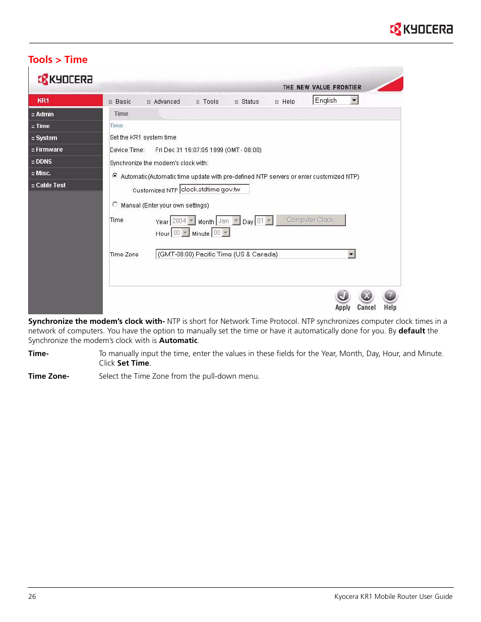 Tools > time | Kyocera KR1 User Manual | Page 30 / 52