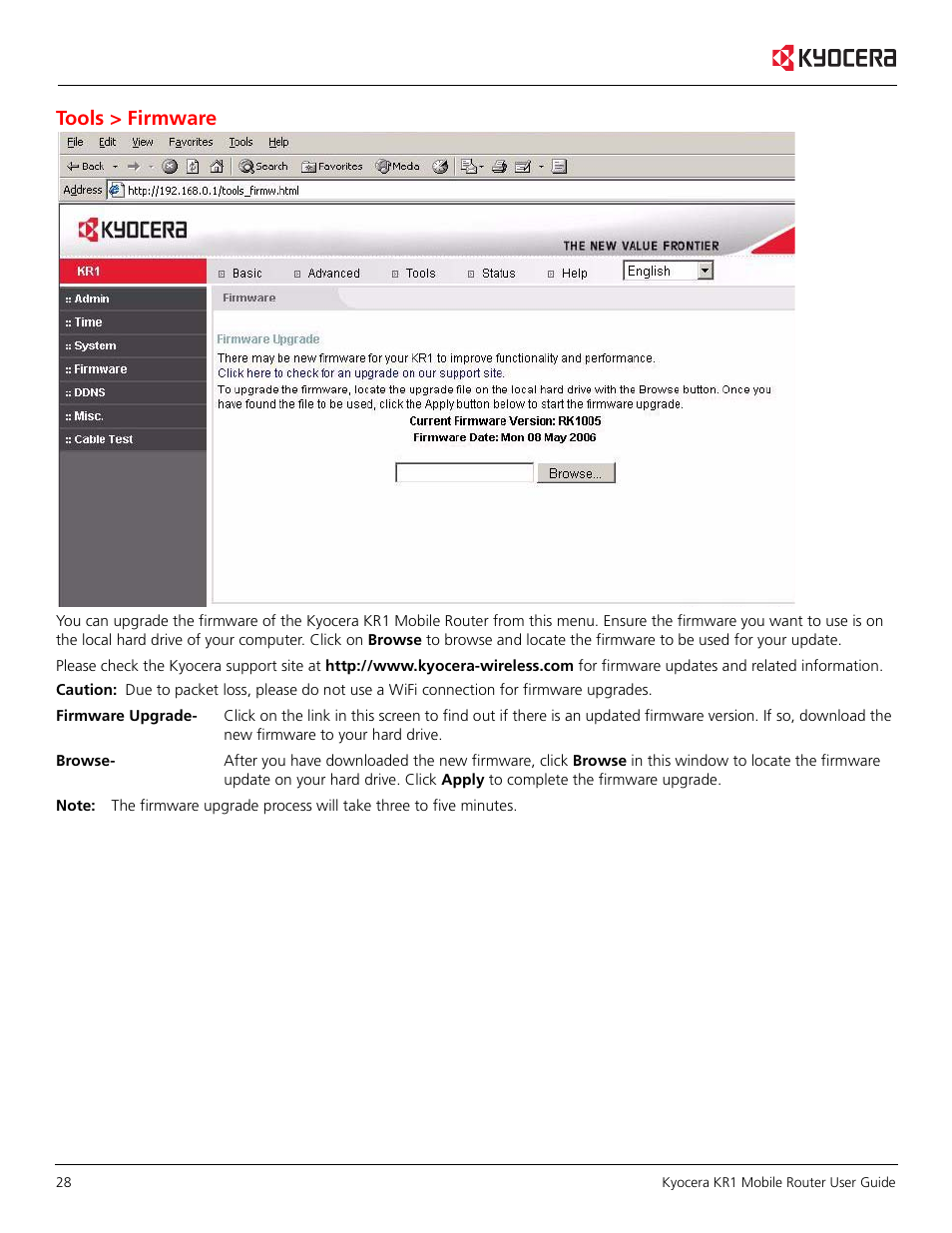Tools > firmware | Kyocera KR1 User Manual | Page 32 / 52