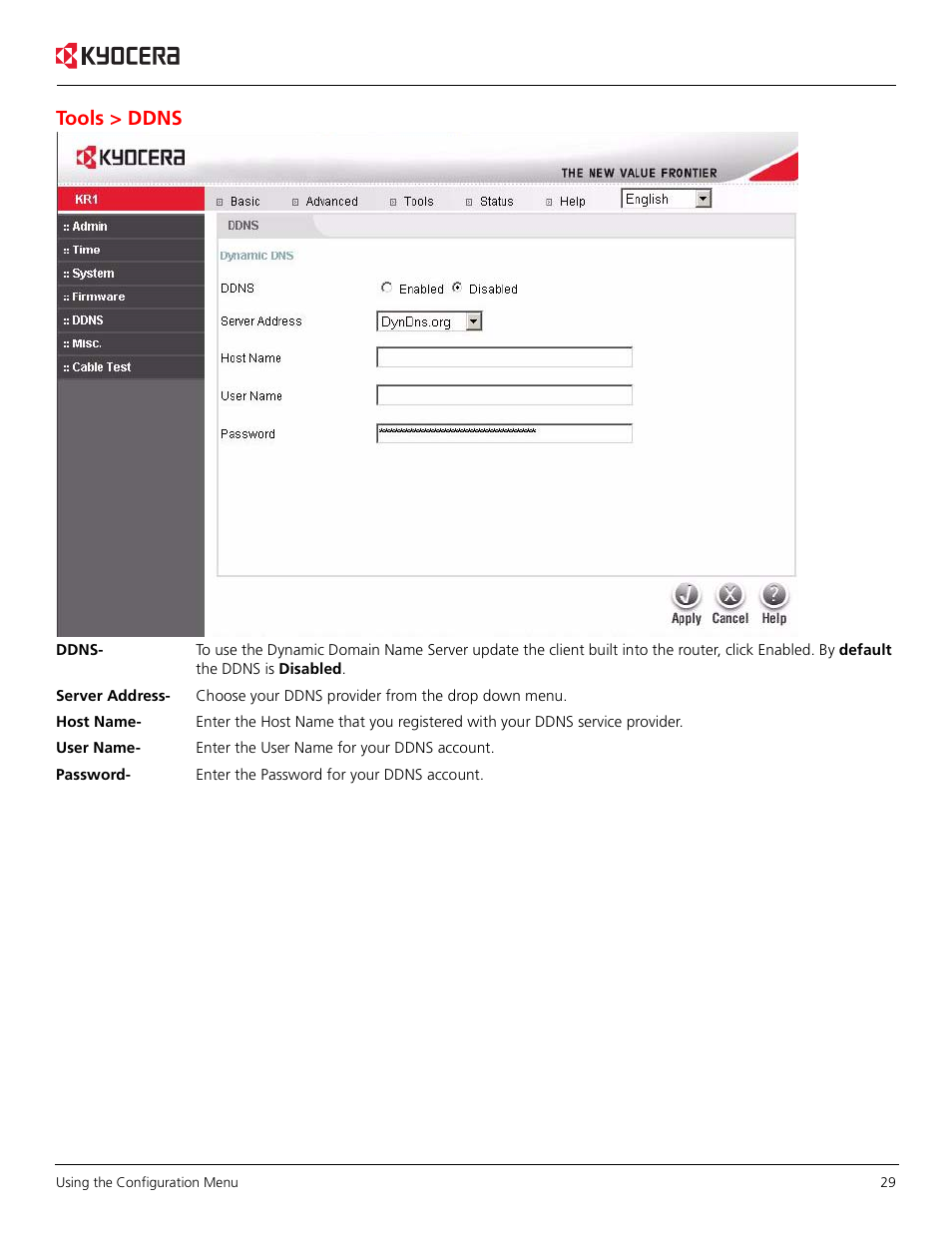 Tools > ddns | Kyocera KR1 User Manual | Page 33 / 52