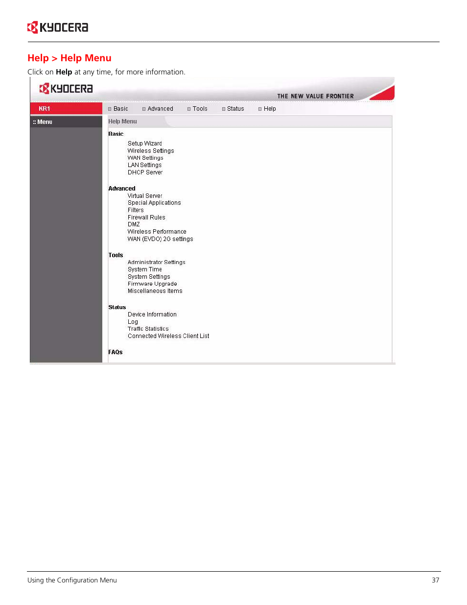 Help > help menu | Kyocera KR1 User Manual | Page 41 / 52
