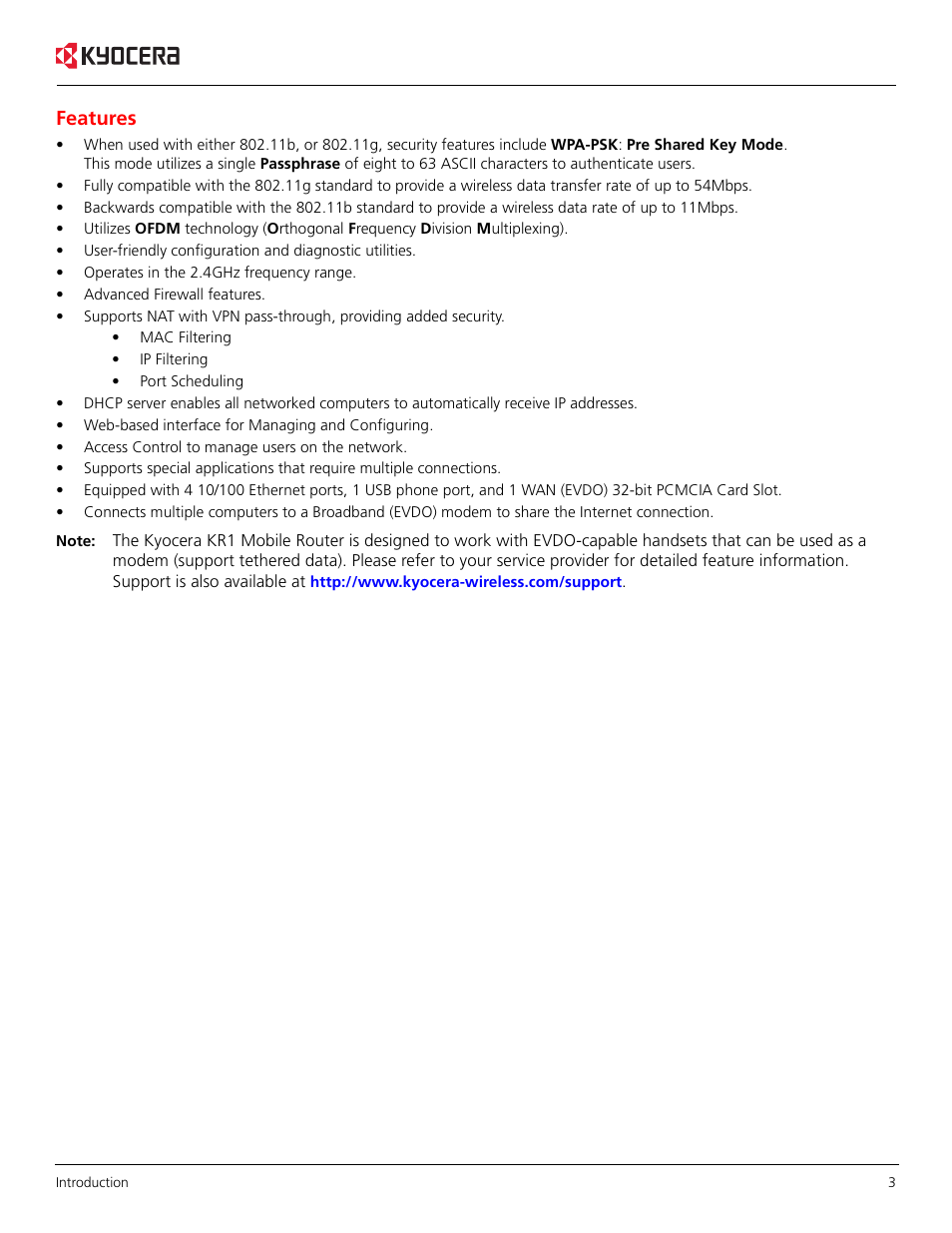 Features | Kyocera KR1 User Manual | Page 7 / 52
