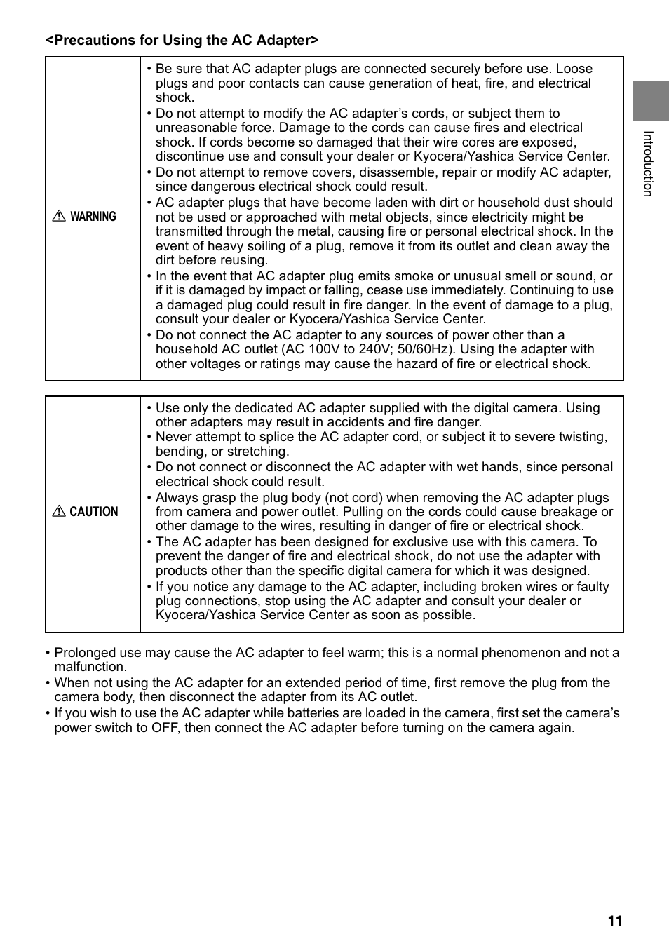 Kyocera Finecam SL400R User Manual | Page 11 / 134