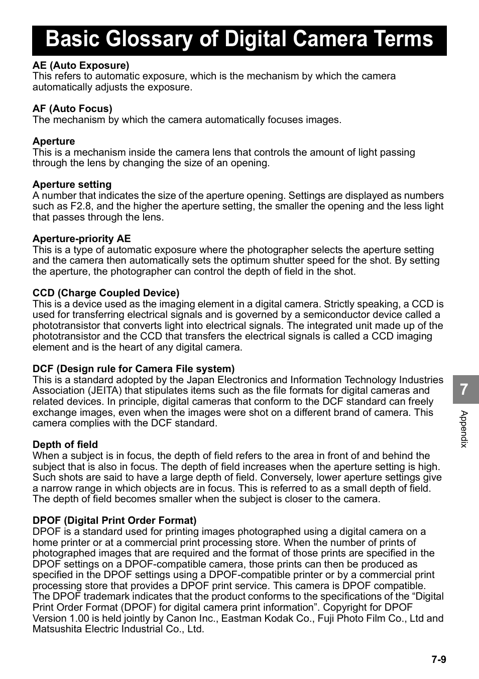 Basic glossary of digital camera terms | Kyocera Finecam SL400R User Manual | Page 131 / 134