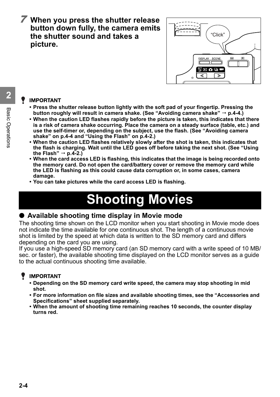 Shooting movies | Kyocera Finecam SL400R User Manual | Page 28 / 134