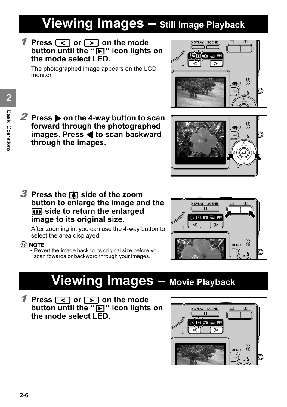 Viewing images, Still image playback, Movie playback | Kyocera Finecam SL400R User Manual | Page 30 / 134