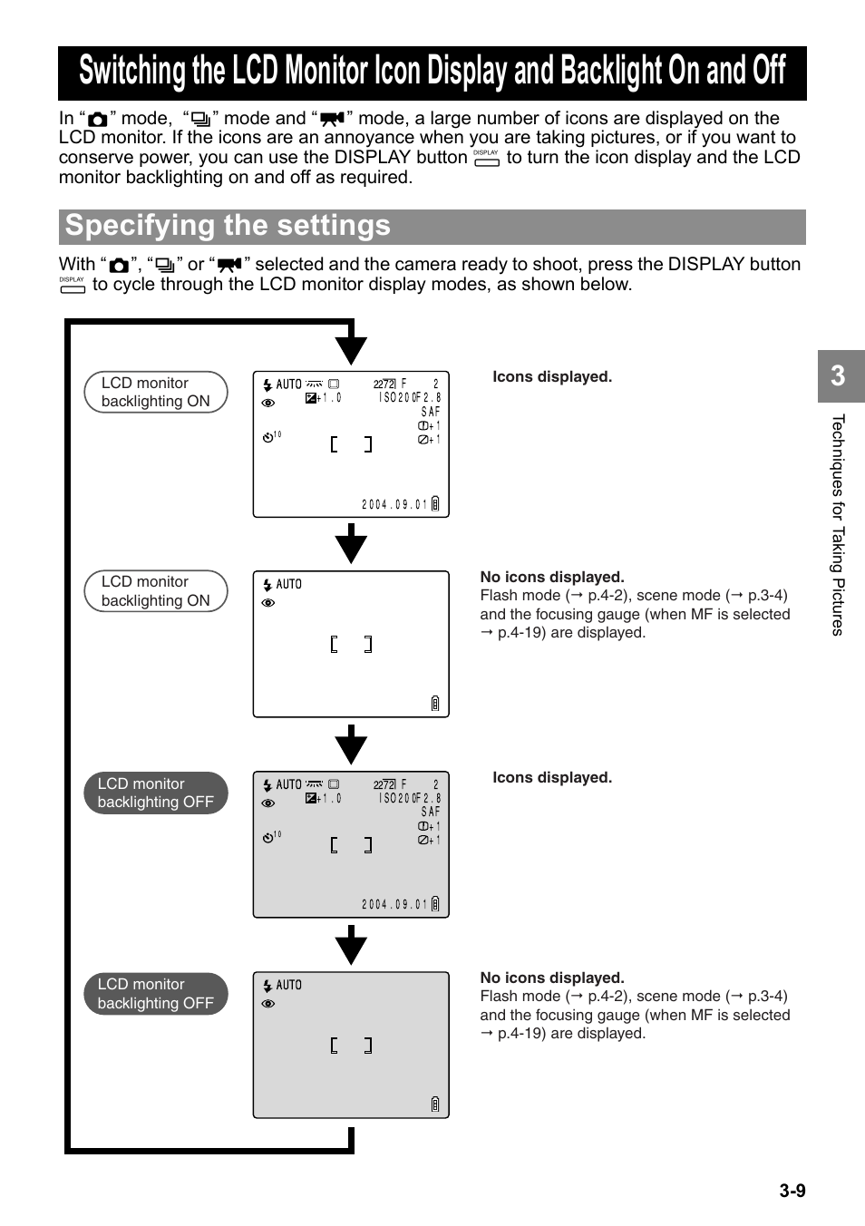 Specifying the settings | Kyocera Finecam SL400R User Manual | Page 57 / 134