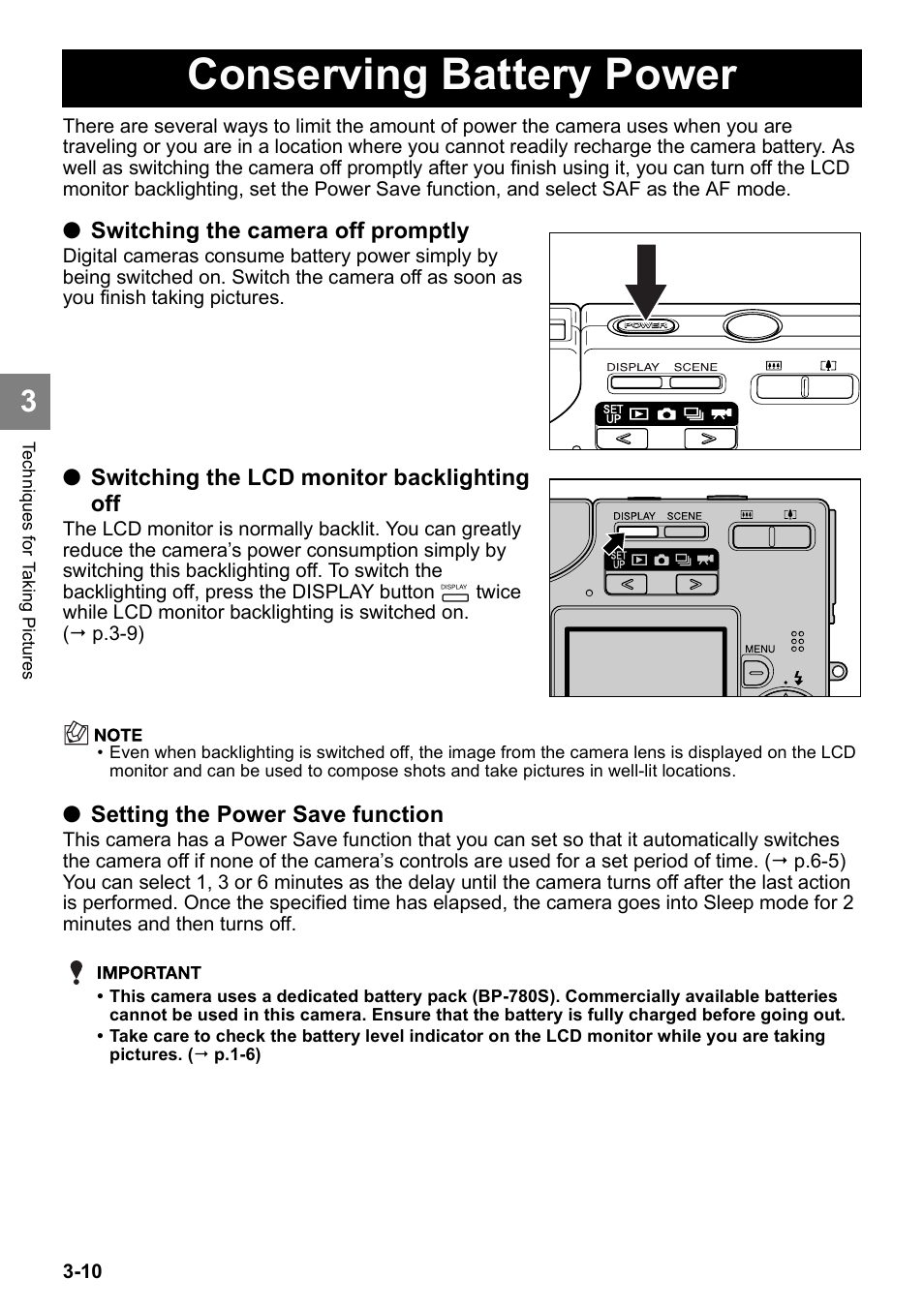 Conserving battery power | Kyocera Finecam SL400R User Manual | Page 58 / 134