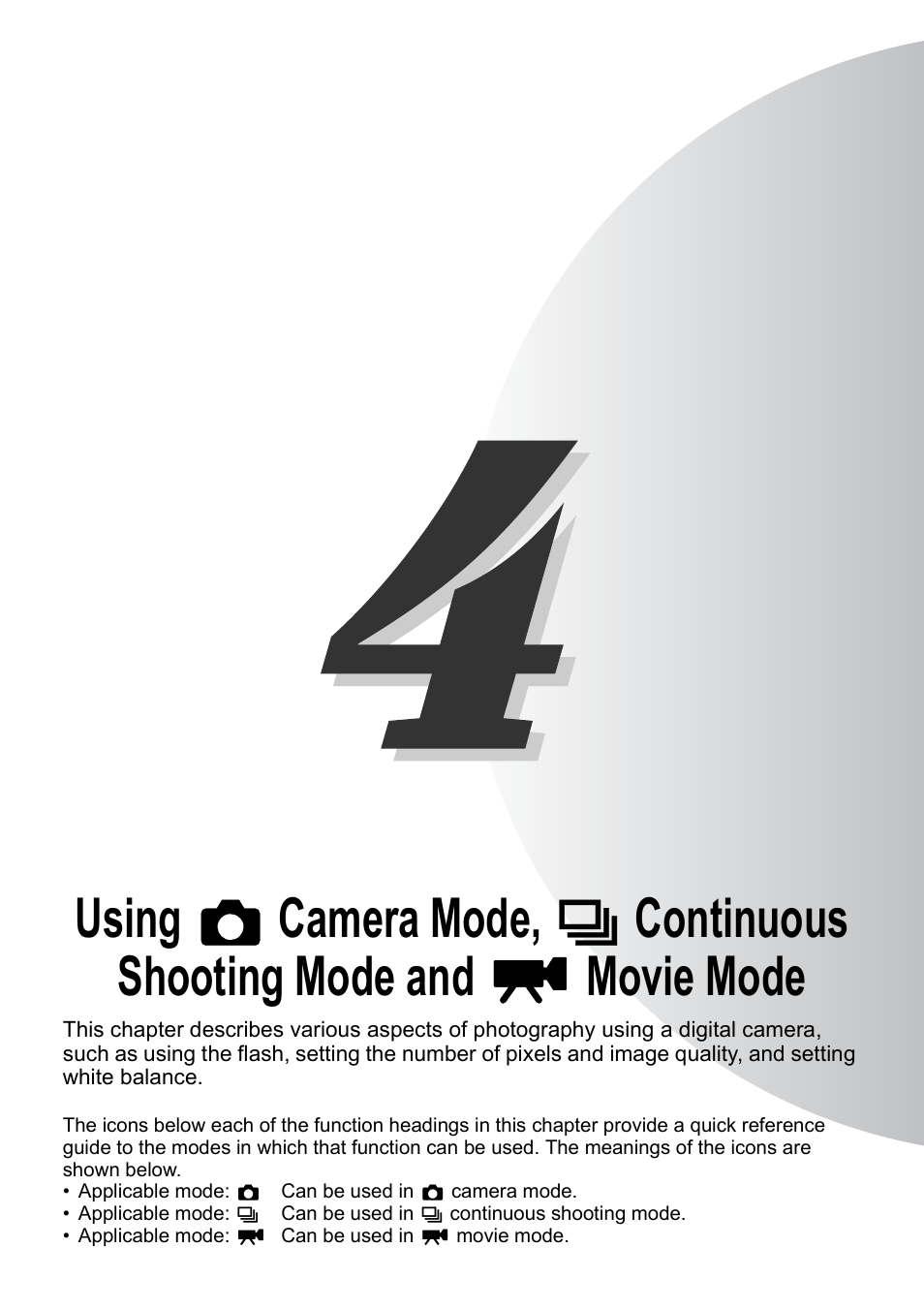 Using, Camera mode, Continuous shooting mode and | Movie mode | Kyocera Finecam SL400R User Manual | Page 59 / 134